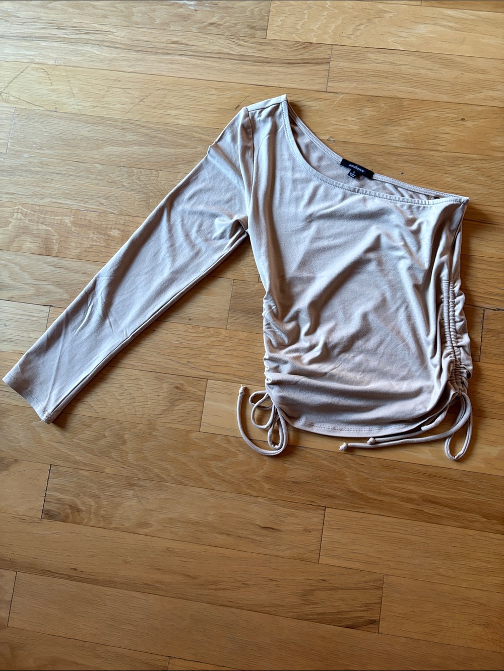 Ambiance One-Shoulder Long-Sleeve Ruched Top - Light Beige